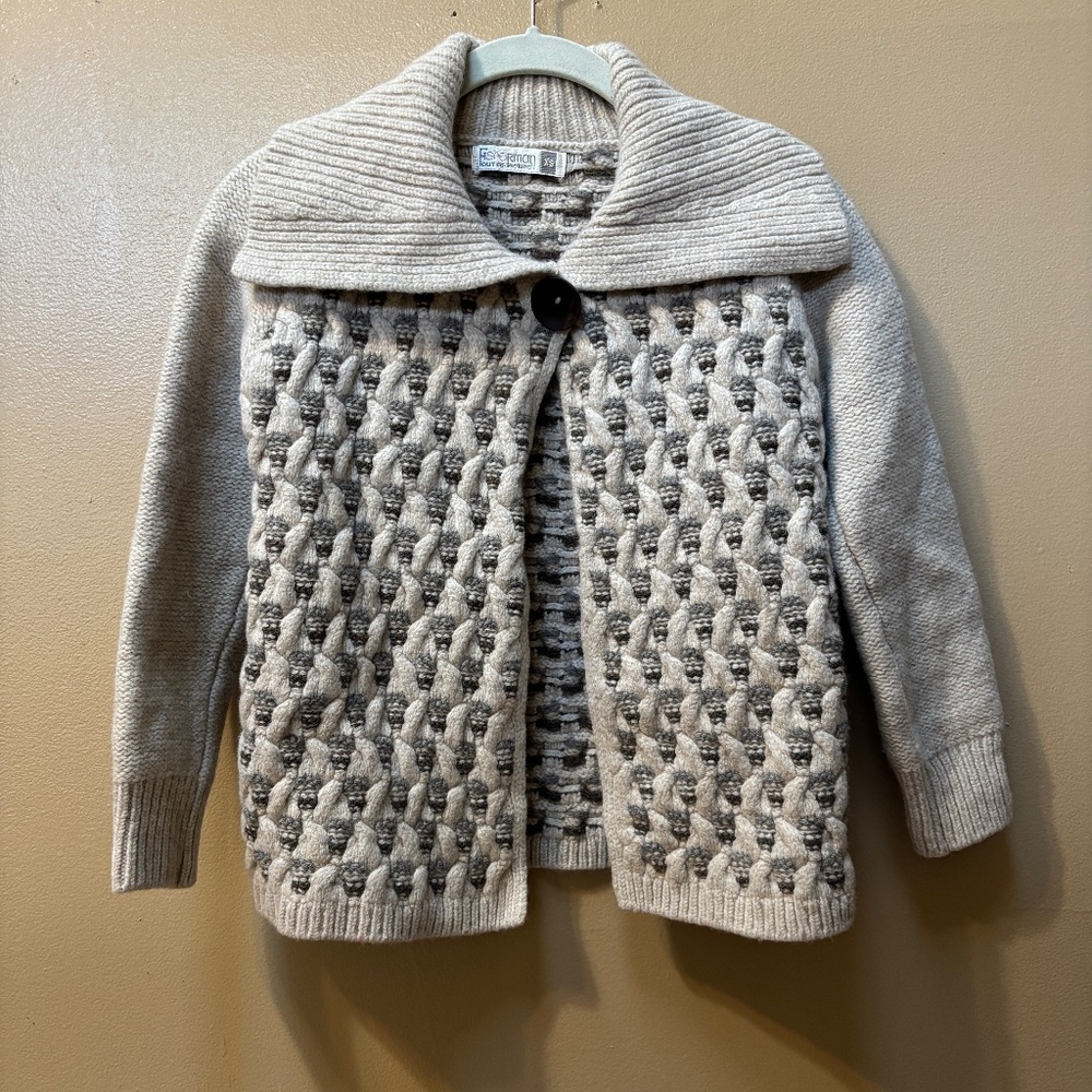 Fisherman out of Ireland Wool Long Sleeve Gray/Tan Cardigan Size XS